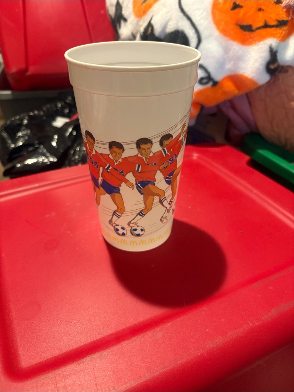 McDonald's White Cup with Red Soccer Players Graphic